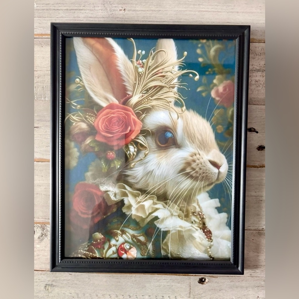 Elegant Rabbit Portrait with Roses  8x10 Art Print